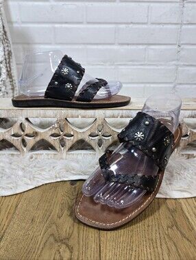 Nicole Black Leather Studded Slide Sandals Size 8